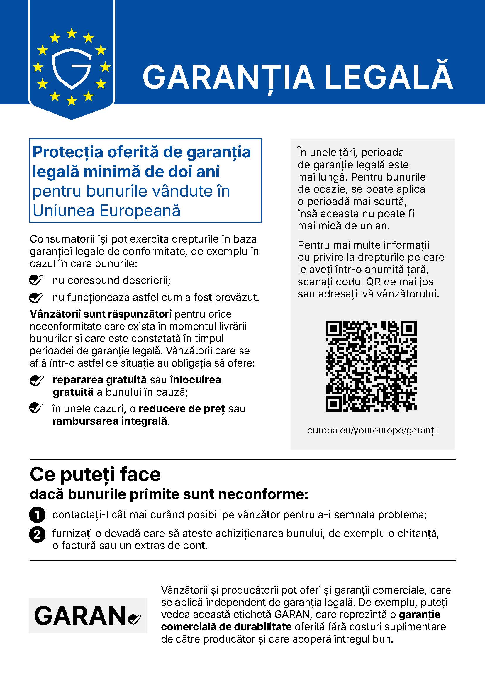 Garantia legala - notificare armonizata UE: minimum 2 ani garantie legala de conformitate